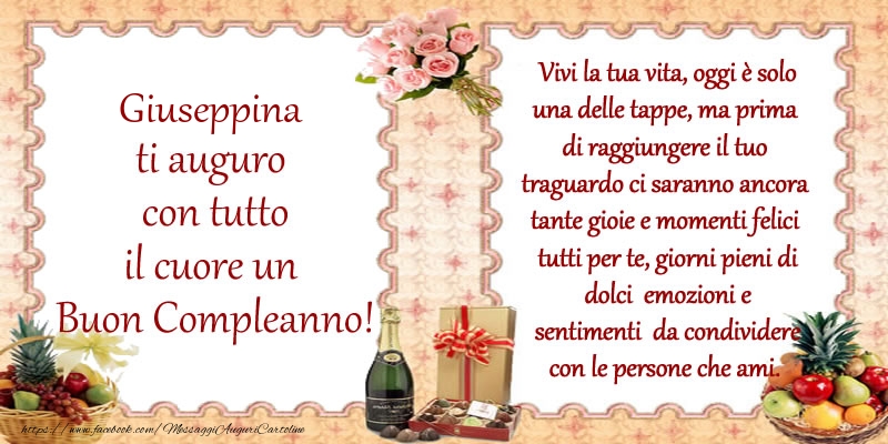 Giuseppina ti auguro con tutto il cuore un Buon Compleanno! - Cartoline compleanno